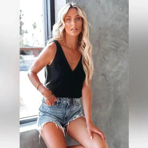 Vici BEVAN SURPLICE KNIT TANK Black L NWT - Picture 1 of 7